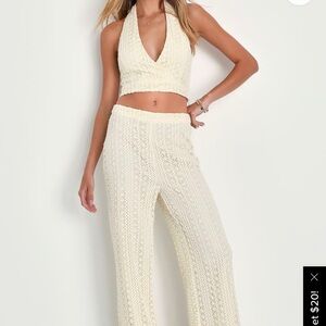 Summer Trend Cream Crochet Lace Two-Piece Jumpsuit